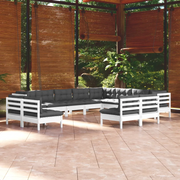 Set Divani da Giardino 12 pz con Cuscini Bianchi Legno di Pino 3096876