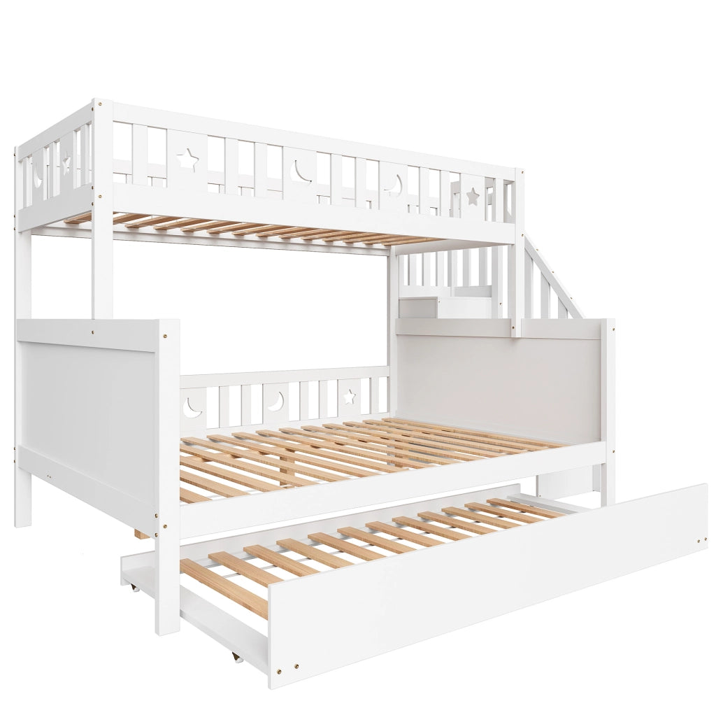 Letto a castello multifunzione con scala contenitore 90x200/140x200 cm; bianco