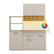 Vicco Cucina monoblocco Grigio 160 cm con tavolo allungabile con striscia LED