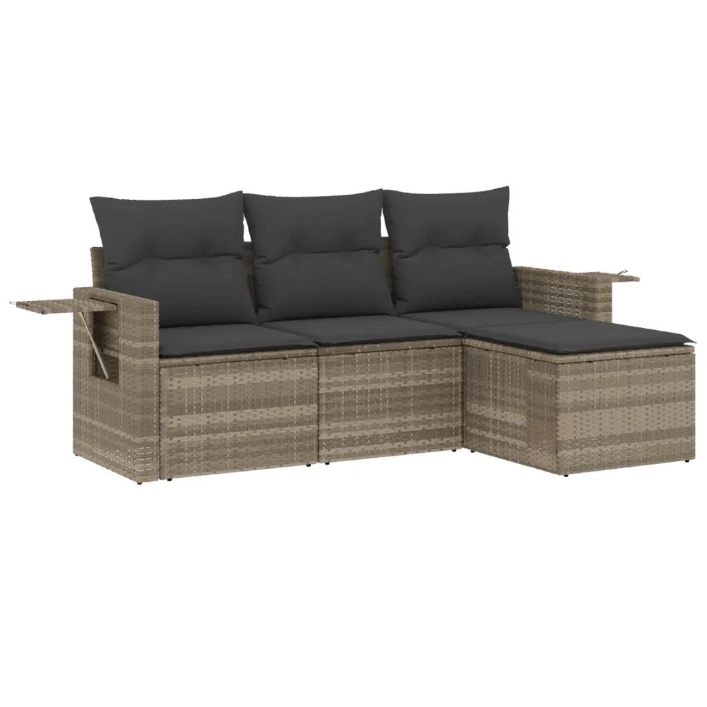 Set Divano da Giardino 4pz con Cuscini Grigio Chiaro Polyrattan 3252409