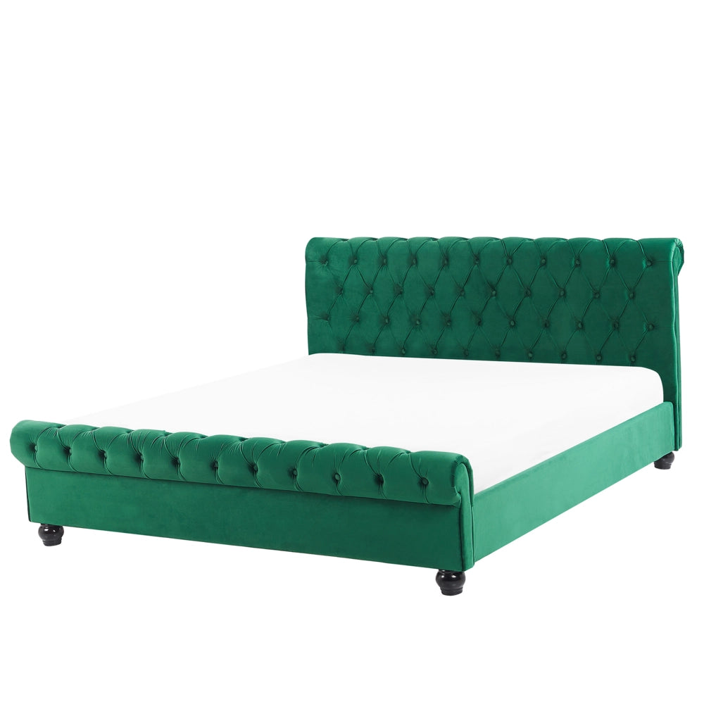 Letto Rivestimento in velluto verde Gambe in legno Nero 160 x 200 cm capitonnè Glam