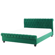 Letto Rivestimento in velluto verde Gambe in legno Nero 160 x 200 cm capitonnè Glam