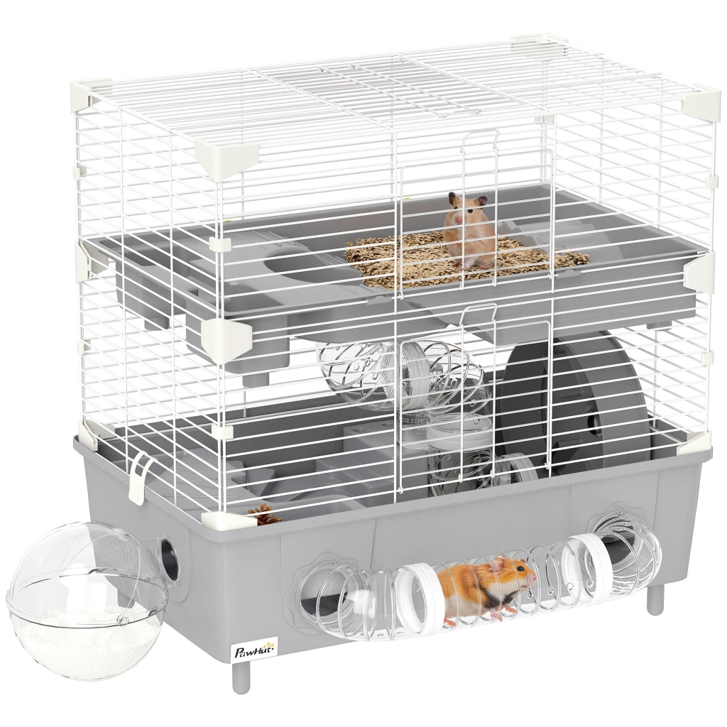 Gabbia per Criceti a 2 Livelli con Ruota ¨C Zephmum ¨C Grigio e Bianco 44.5x28x44 cm