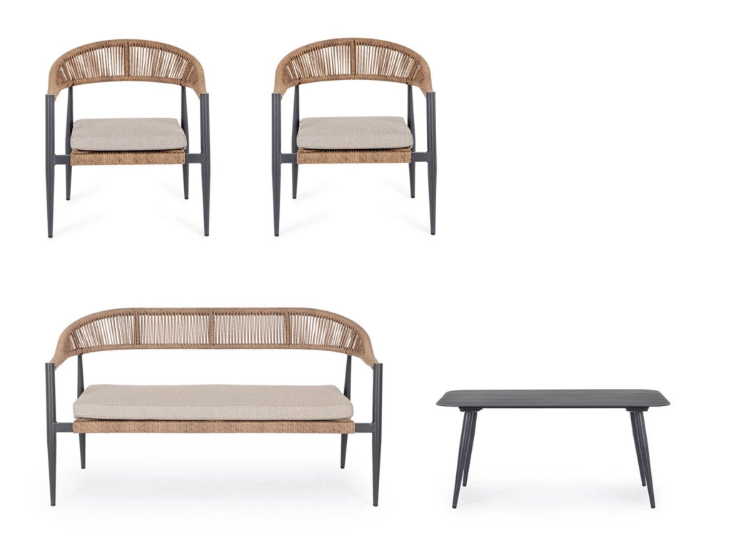 Set 4 Pezzi Salotto da Giardino con Divano 2 Poltrone e Tavolino in Alluminio e Fibra Sintetica Jandia Antracite e