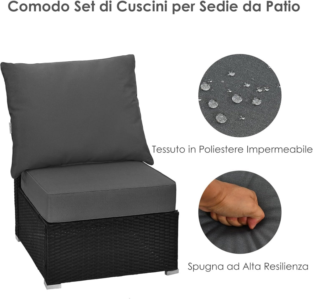 Cuscino per Divano da Giardino, Cuscino per Sedia Rattan per Esterno, Set di 2 Cuscino per Mobili da Giardino (Grigio)