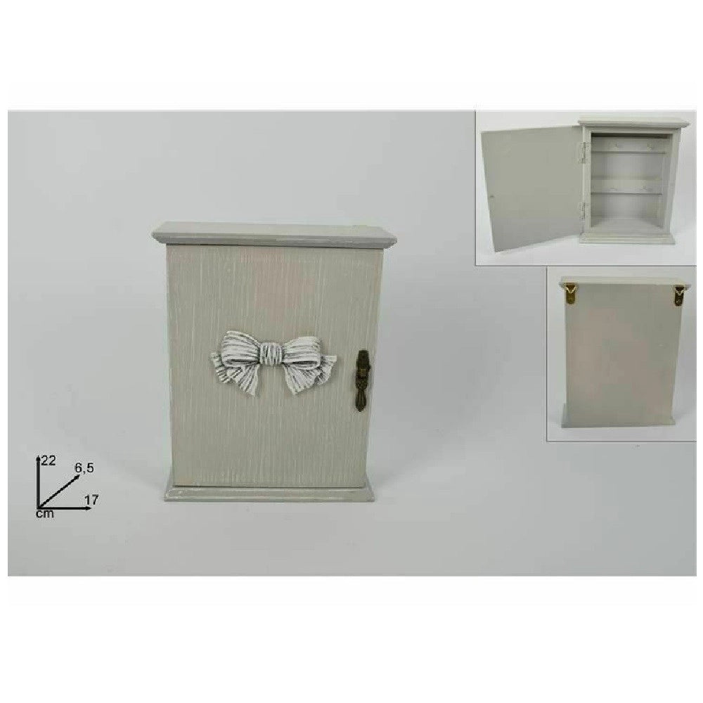 Trade Shop - Contenitore Box Cassetta Porta Chiavi Portachiavi In Legno Con Fiocco 17x22x6.5cm -