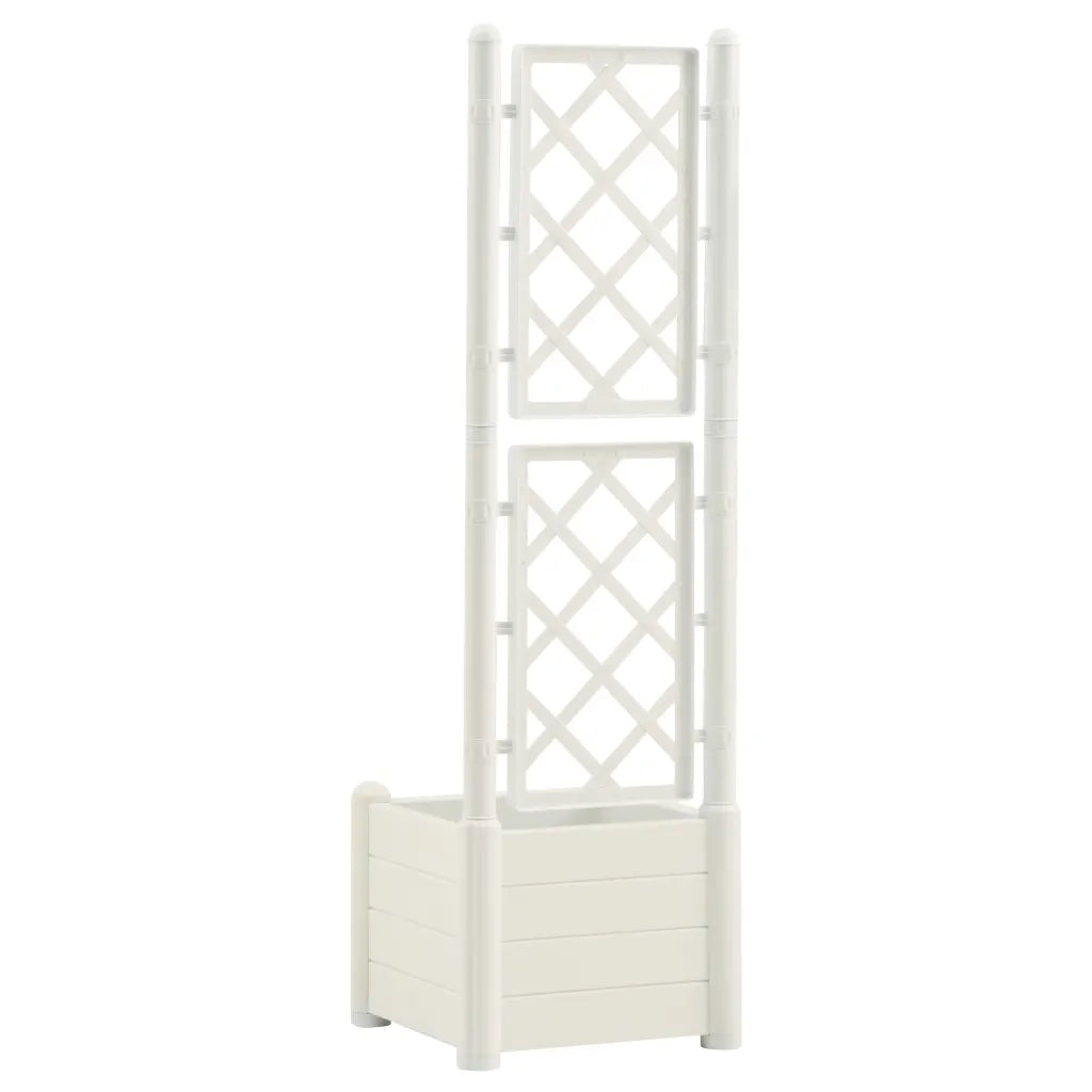 Fioriera da Giardino con Graticcio-Vaso da Esterno-Fioriera con Griglia 43x43x142 cm PP Bianco