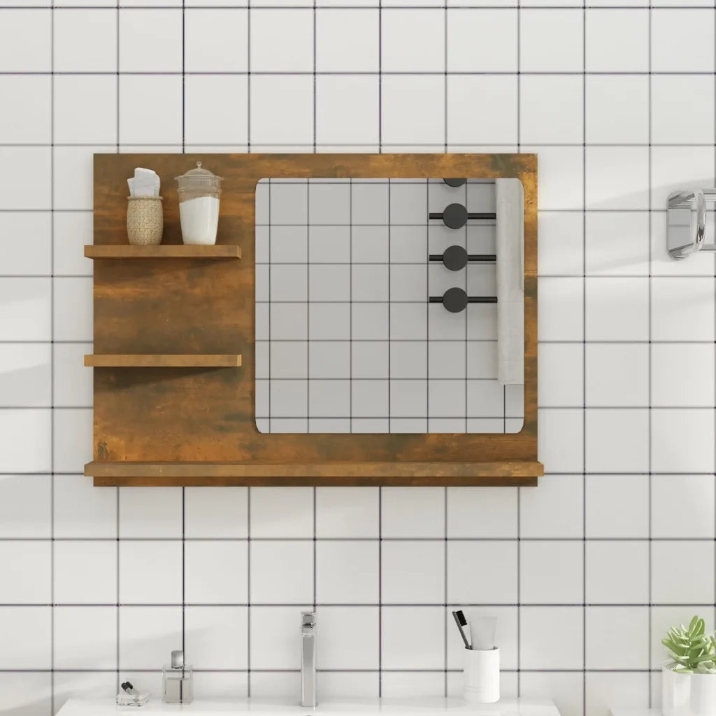 Specchio da Bagno | Specchio decorativo Rovere Fumo 60x10,5x45cm in Legno Multistrato
