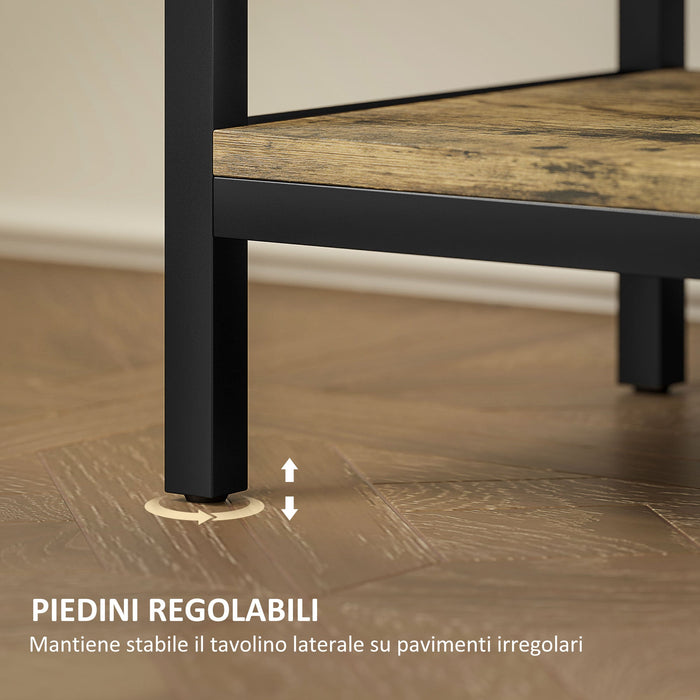 Tavolino da Soggiorno Stile Industriale 60x30x665 cm con Cassetto e Ripiani in Legno e Metallo Nero