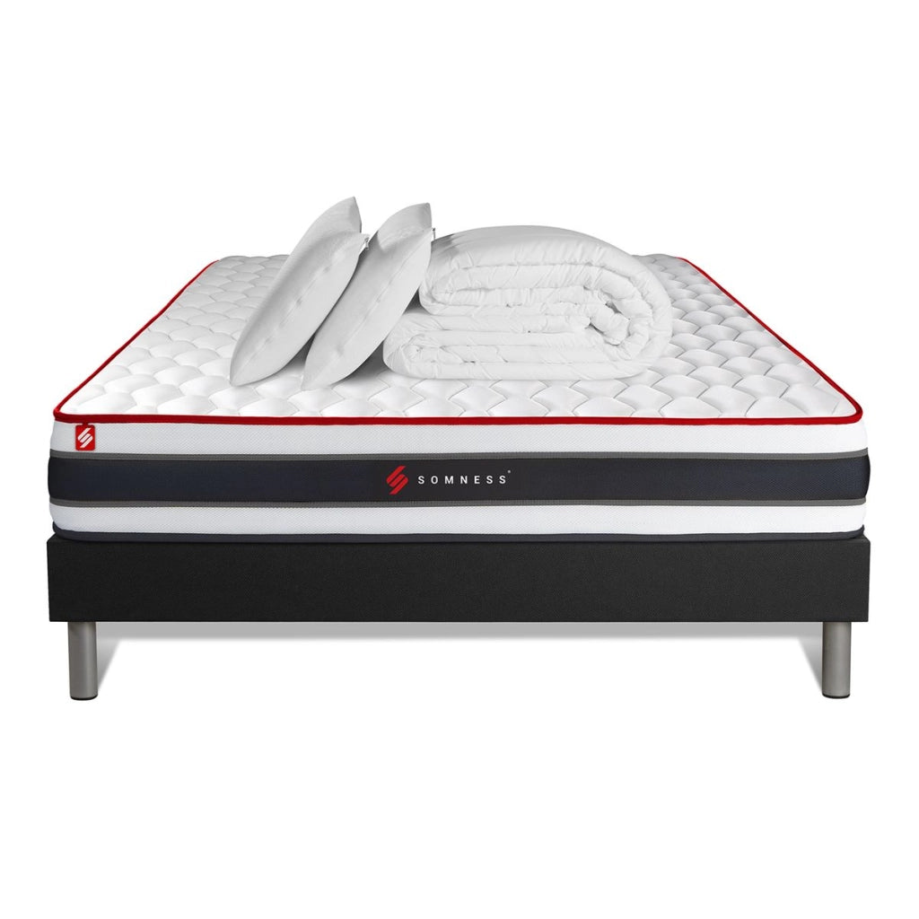 Pacchetto letto completo - Materasso 140x190cm + Box spring con doghe (kit) + 2 cuscini + Piumone - Energy