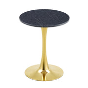 Tavolo da pranzo 2 posti con piano effetto marmo e base metallica - per soggiorno - Ø60 cm - nero e oro