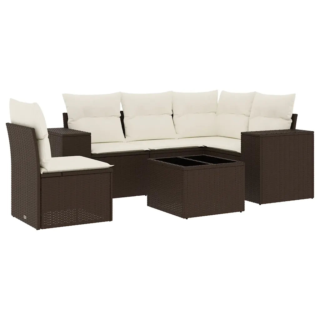 Set Divano da Giardino 6 pz con Cuscini Marrone in Polyrattan 3254920