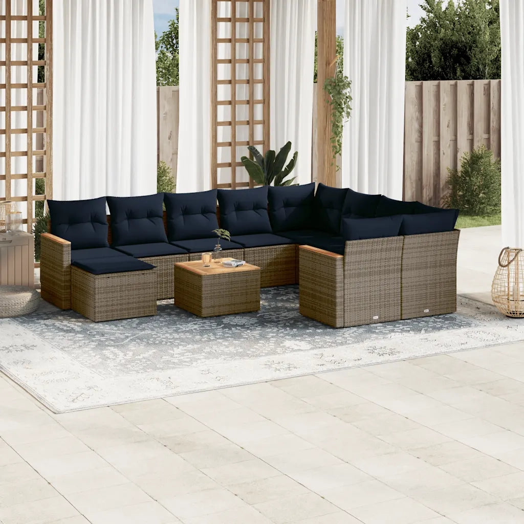 Set Divani da Giardino 11 pz con Cuscini Grigio in Polyrattan 3226565
