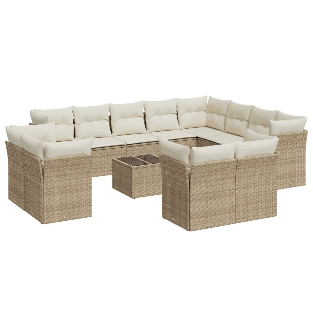 Set Divano da Giardino 13 pz con Cuscini Beige in Polyrattan