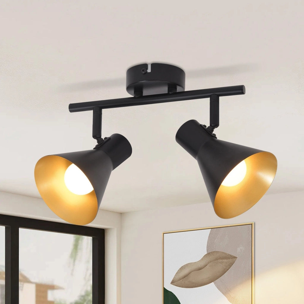 ZMH Faretto da soffitto neri 2 plafoniere 2 lampadine E14 metallo industriale retrò ruotabili 350° per uffici ingressi