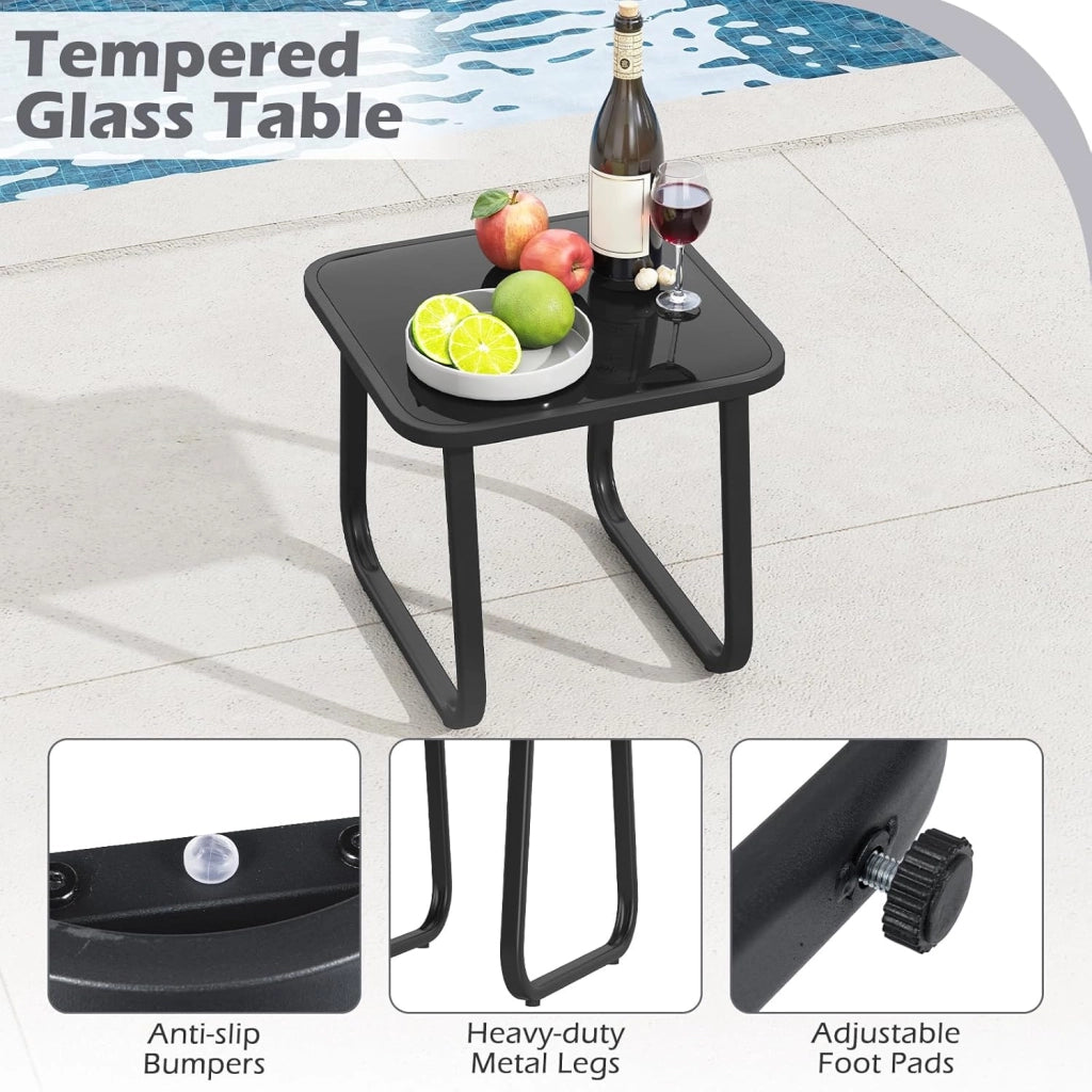 Set Bistrot 3 Pezzi, Tavolino da Esterno & 2 Sedie in Tessuto, Cuscini Staccabili, Gambe in Metallo Robusto, Piano Tavolo in Vetro Temperato, Set da Conversazione per Patio