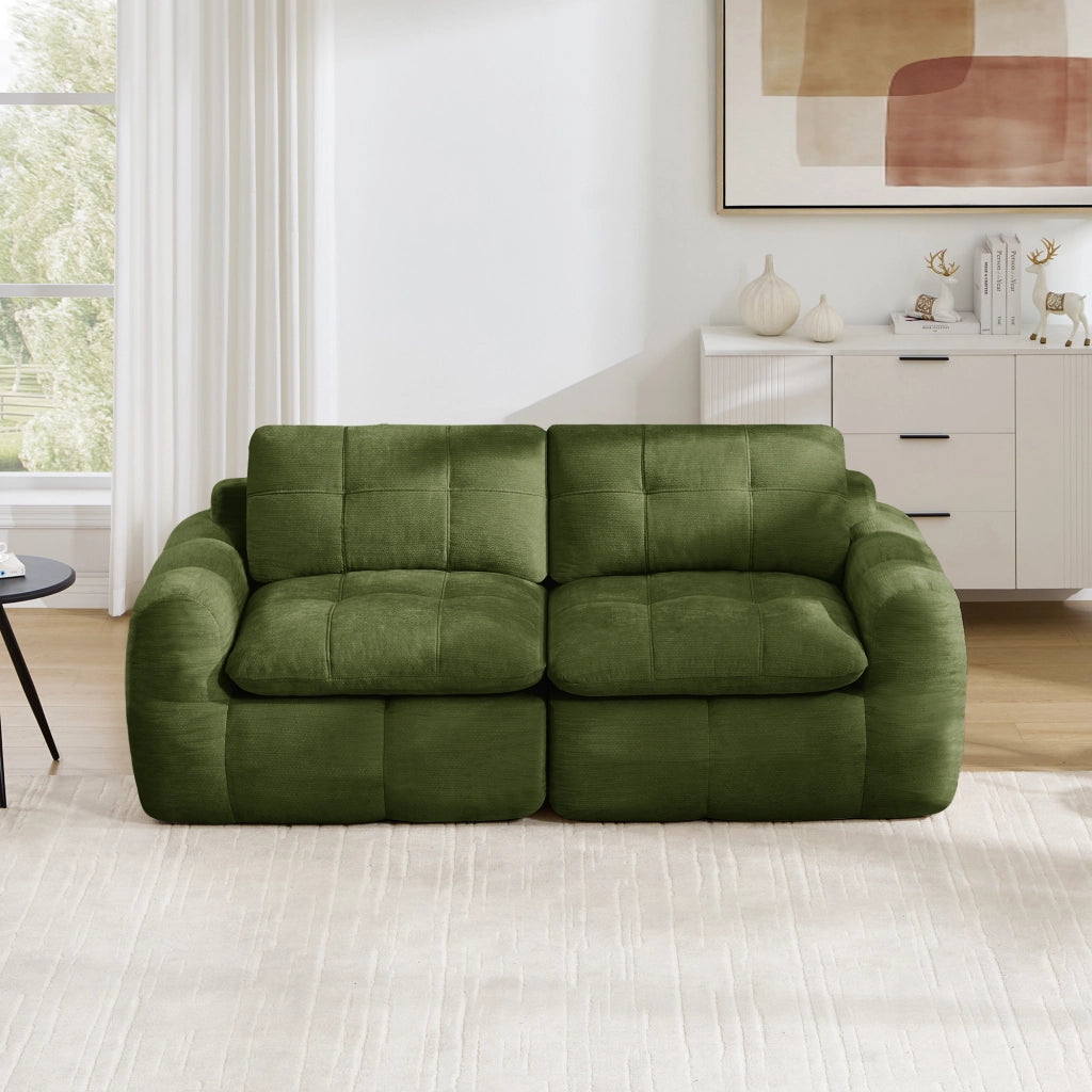 Divano modulare a 2 posti con seduta profonda e comfort ergonomico in chenille verde per interni 194 × 97 × 68 cm