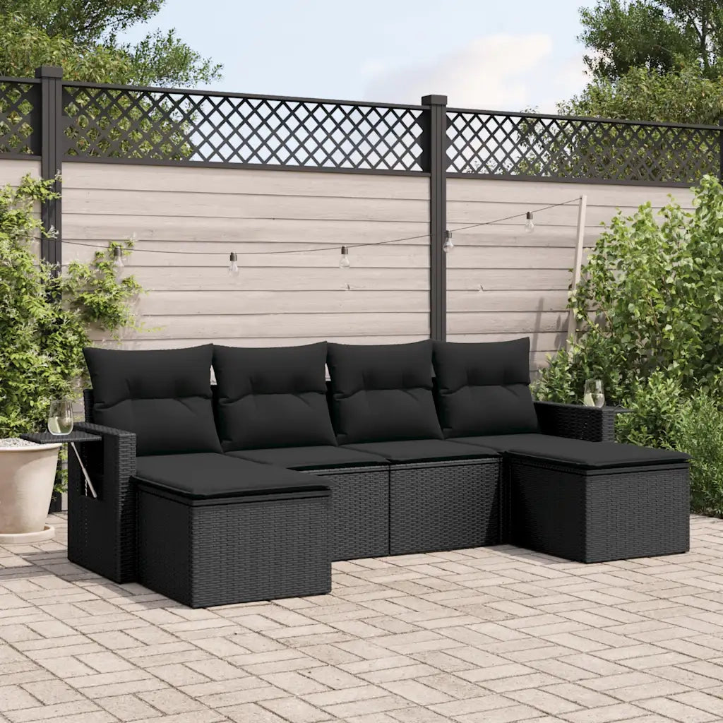 Set Divano da Giardino 6 pz con Cuscini-Sofa da Giardino-Divanetto da esterno Nero in Polyrattan 494075