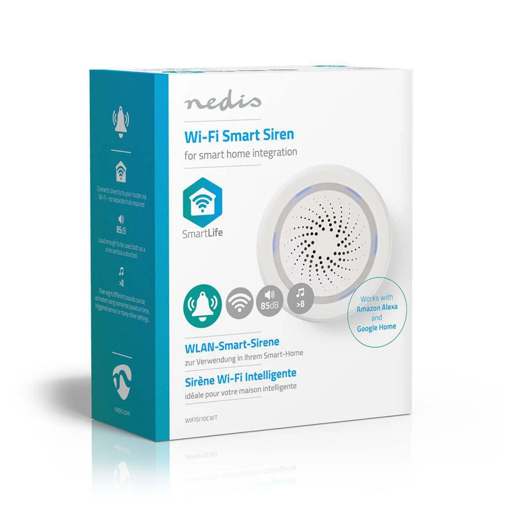 SmartLife Wi-Fi LED Sirena Alimentazione 8 Toni 85dB Bianco Nedis