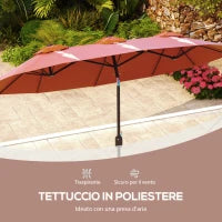 Ombrellone da Giardino Doppio Inclinabile con Apertura a Manovella, 295x152x222cm, Rosso