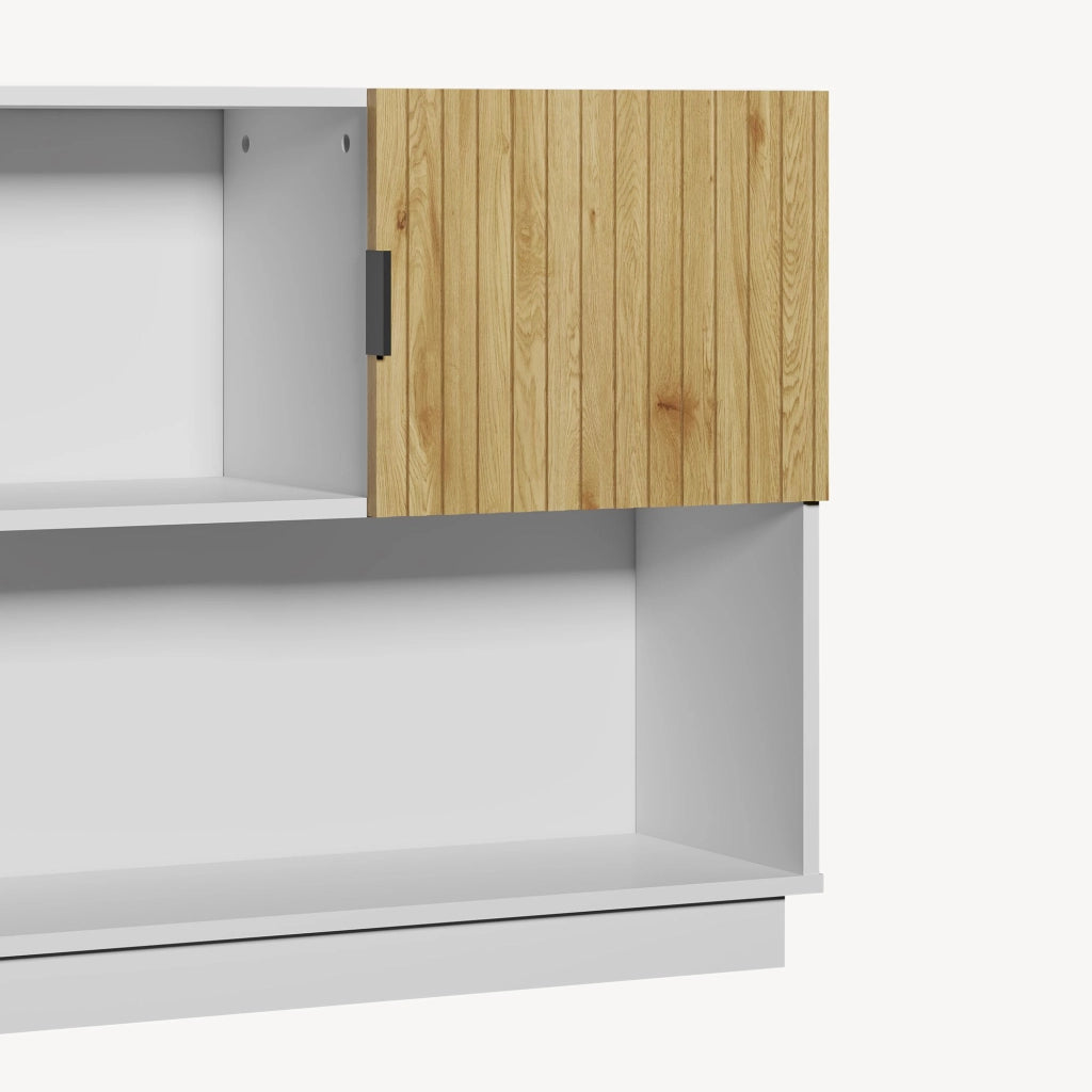 Libreria Bassa Verhundar Scaffale a 3 Livelli con Vani Aperti e Chiusi con Ante 102x120x30 cm Bianco / color Legno [en.casa]