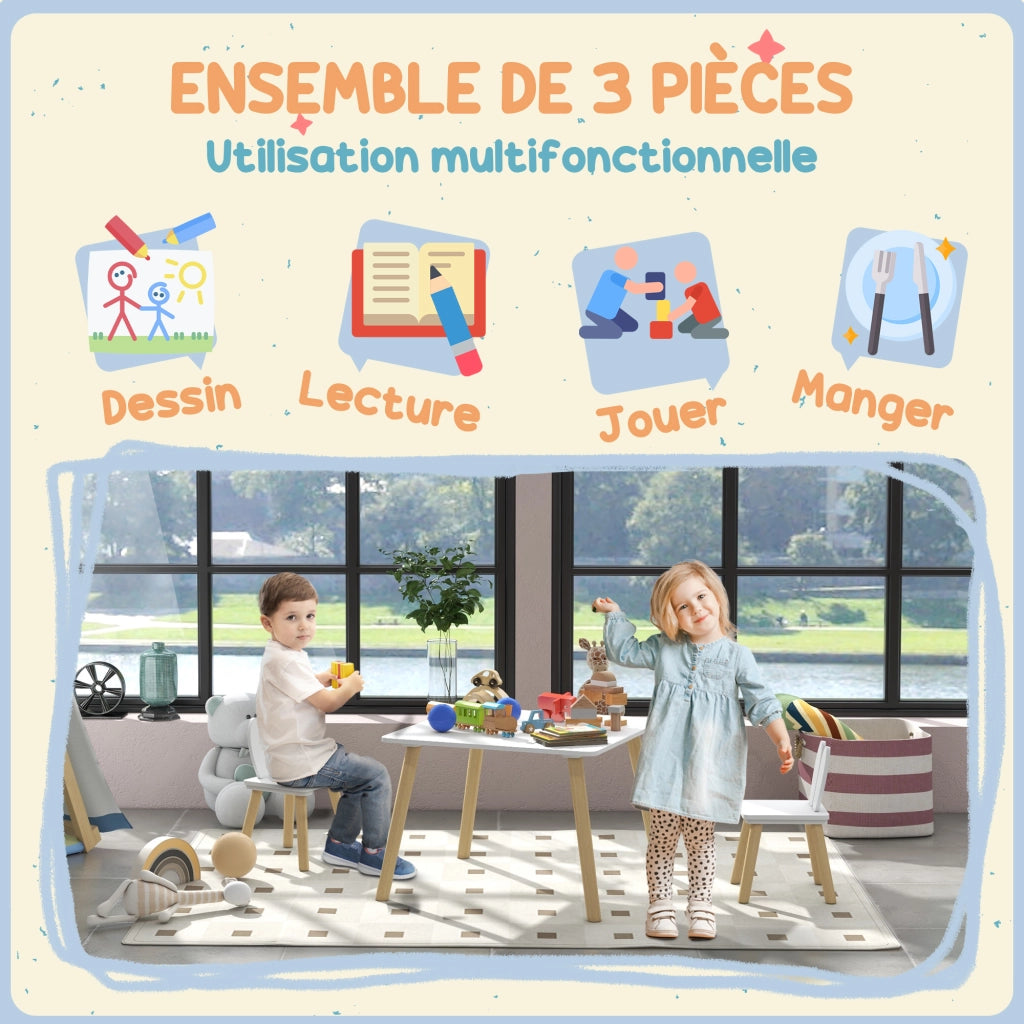 Tavolo da pranzo con 2 sedie bambini ¨C zephmum ¨C design scandinavo legno bianco