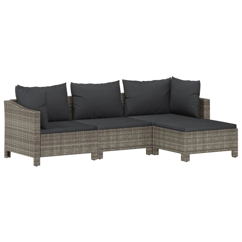 Set di mobili da giardino mobili da esterno set da 4 pezzi con cuscini resina intrecciata grigia 02_0016142