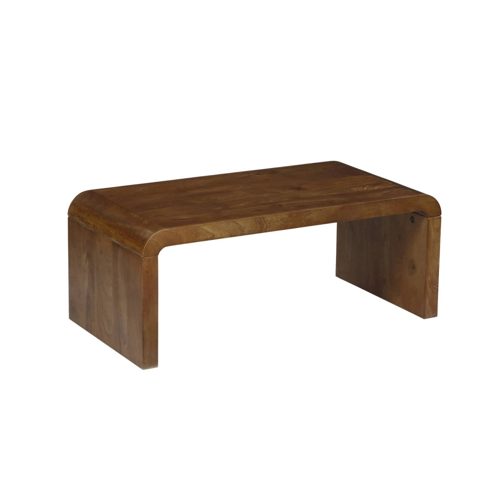 Tavolino rettangolare in legno massello di acacia, noce