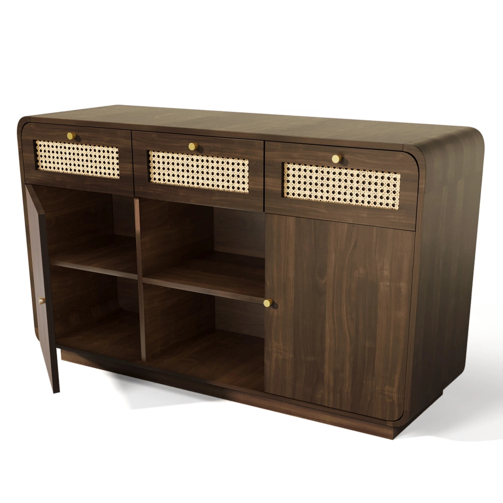 Mobile TV lussuoso - Zephmum - 120x40x85 cm - Nussbaum - Schubladen, Rattan, Goldgriff, h?henverstellbar