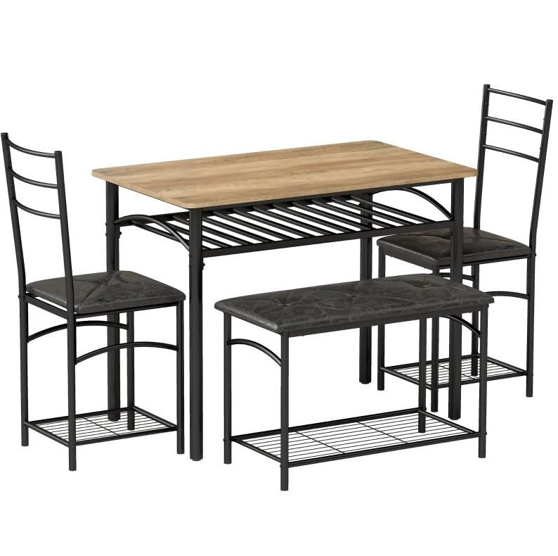 Set da pranzo industriale 4 posti con tavolo, 2 sedie e panca