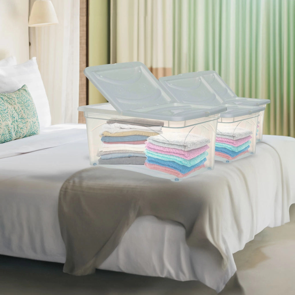 SET 3 PZ BOX PORTA INDUMENTI CON RUOTE DIMENSIONI 60X40X28CM  E COPERCHIO BIANCO