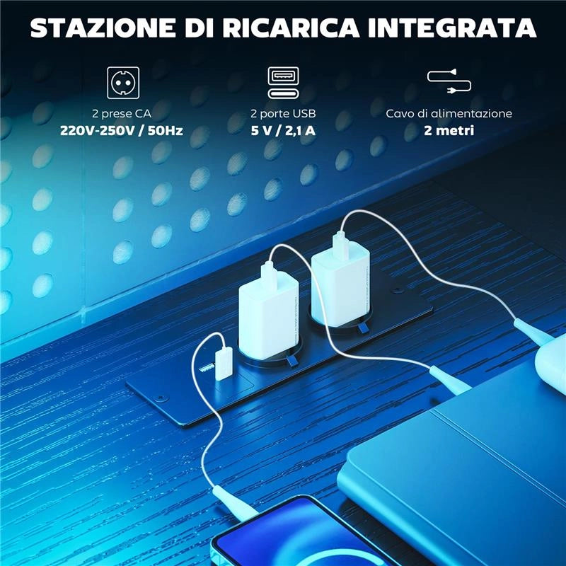 SCRIVANIA GAMING CON SPAZI PORTAOGGETTI E 2 SUPPORTI PER MONITOR, IN LEGNO E ACCIAIO, 165X80X91.5 CM, NERO