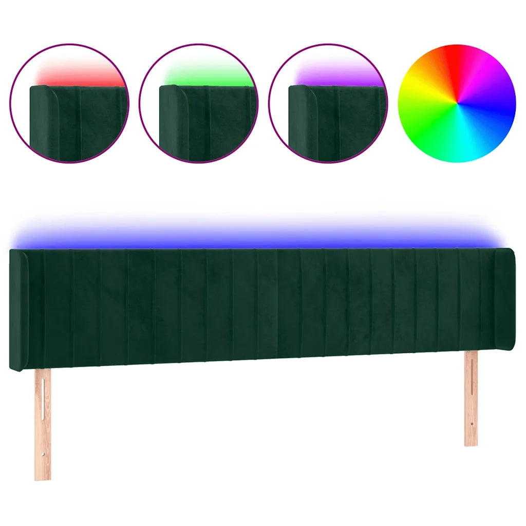 Testiera a LED-Testata con LED Verde Scuro 203x16x78/88 cm in Velluto 205275
