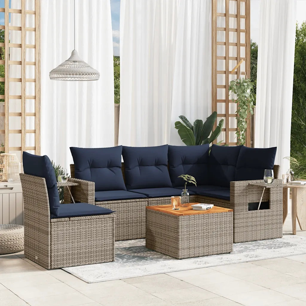 Set Divani da Giardino 6 pz con Cuscini Grigio in Polyrattan 3224570