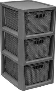 Recinzione in PP riciclato al 100%, design a rete in rattan, dimensioni 29,5 x 24 x 48,7 cm, 3 elementi, antracite.