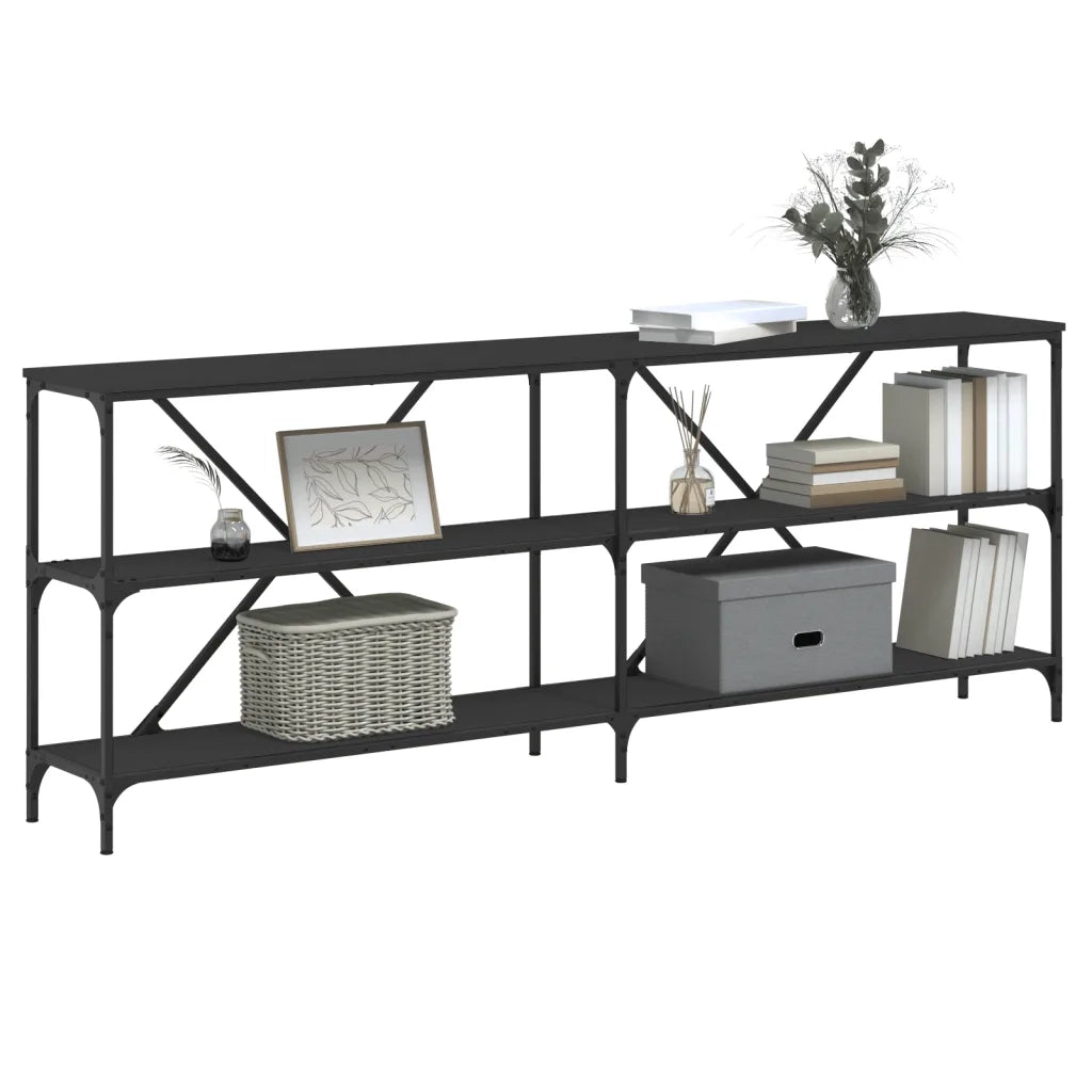 Tavolino Consolle Nero 200x30x75 cm Legno Multistrato e Ferro 832858