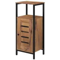 kleankin Mobile da bagno basso con porta a doghe struttura in acciaio vano aperto 37 x 30 x 85 cm marrone rustico