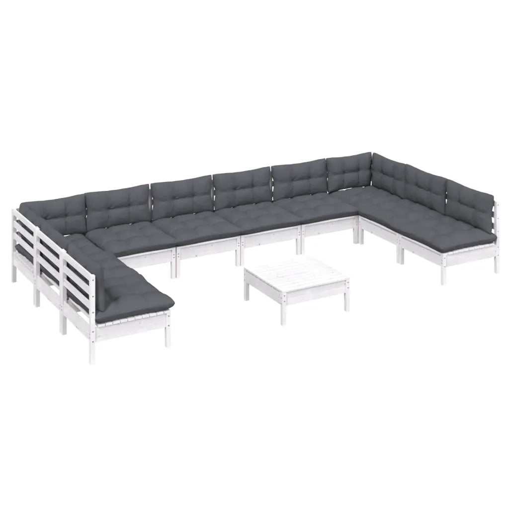 Set Divani da Giardino 11 pz con Cuscini Bianchi Legno di Pino 3097194