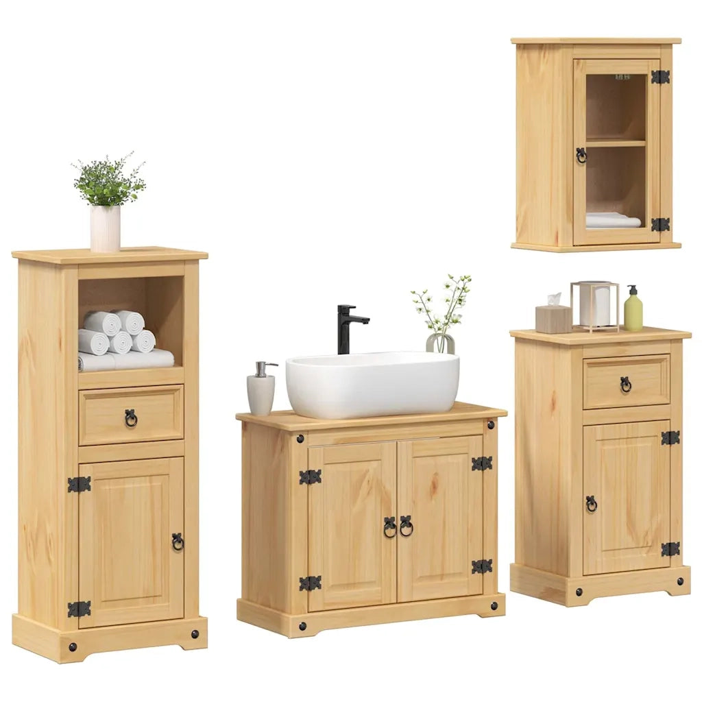 Set Mobili da Bagno 4 pz Corona in Legno Massello di Pino 3334634