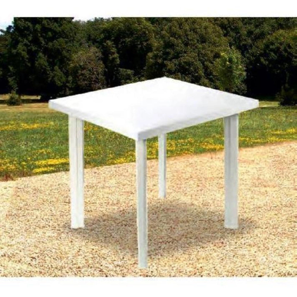 Trade Shop - Tavolo In Plastica Da Giardino Tavola Quadrata Bianco 80x75xh72cm Resistente 908604 -