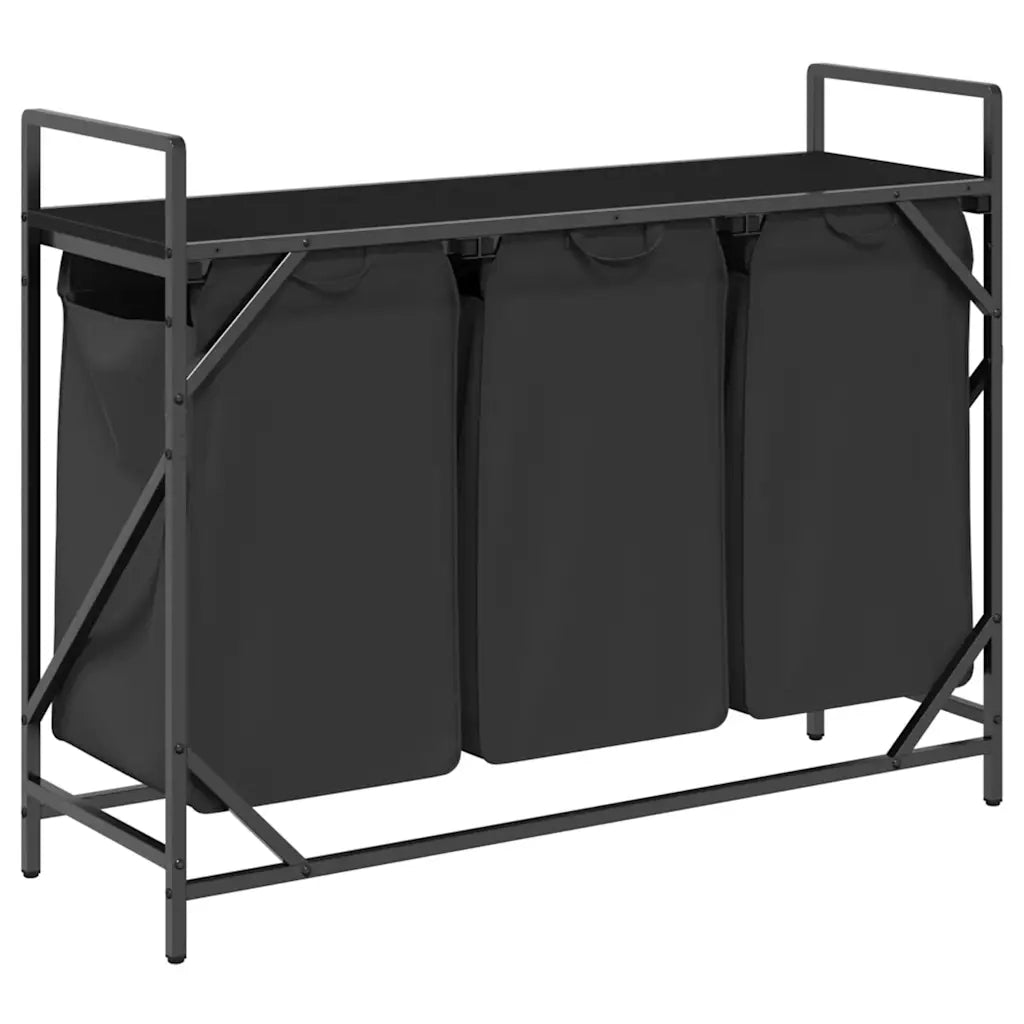 Cesto per la Biancheria 3 Scomparti con Ripiano Rovere Nero CFW9376018