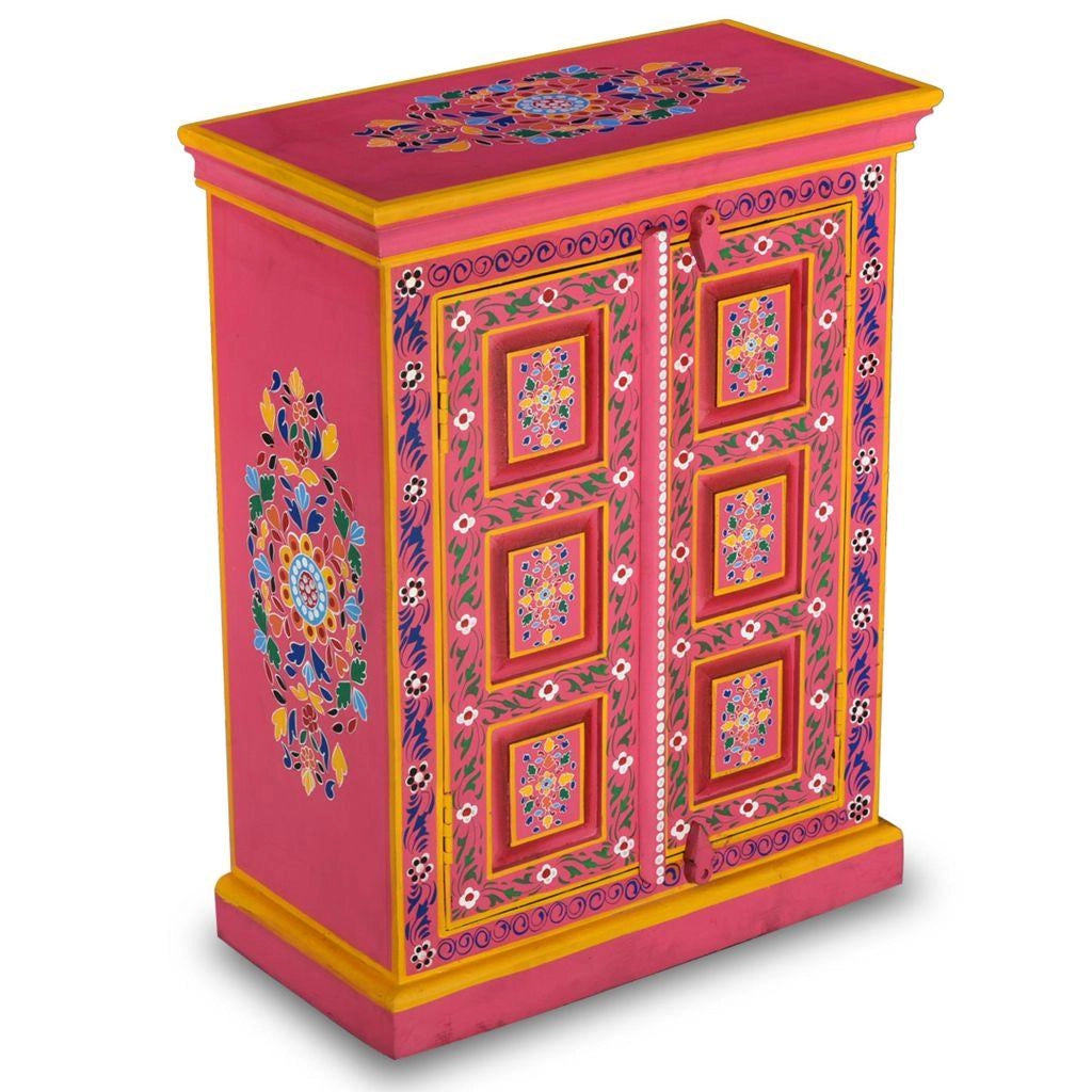 Buffet credenza mobiletto consolle mobile contenitore legno massello di mango dipinto a mano in rosa 4402024