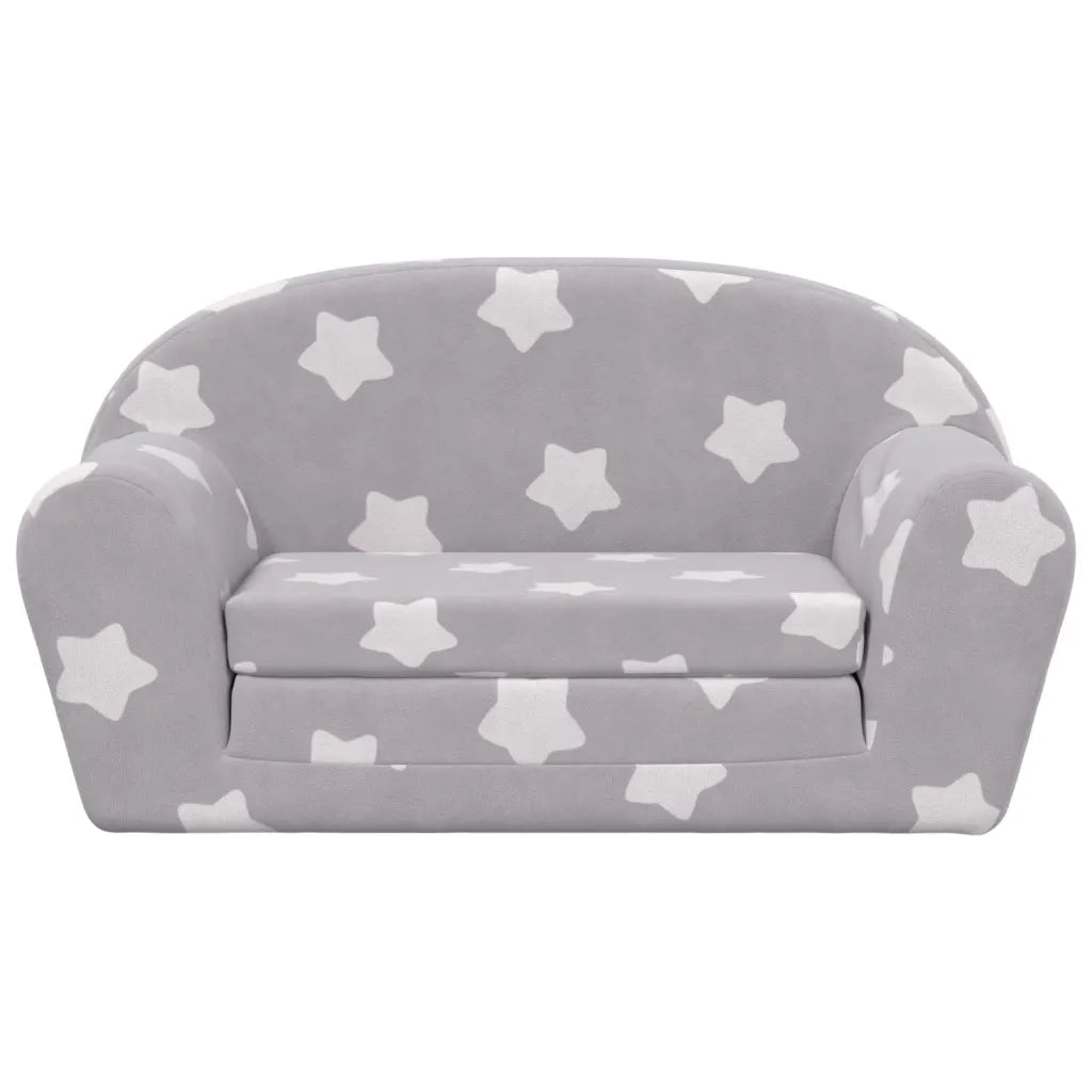 Divano letto | Sof¨¤ letto | Letto singolo Bambini a 2 Posti Grigio Chiaro con Stelle Peluche