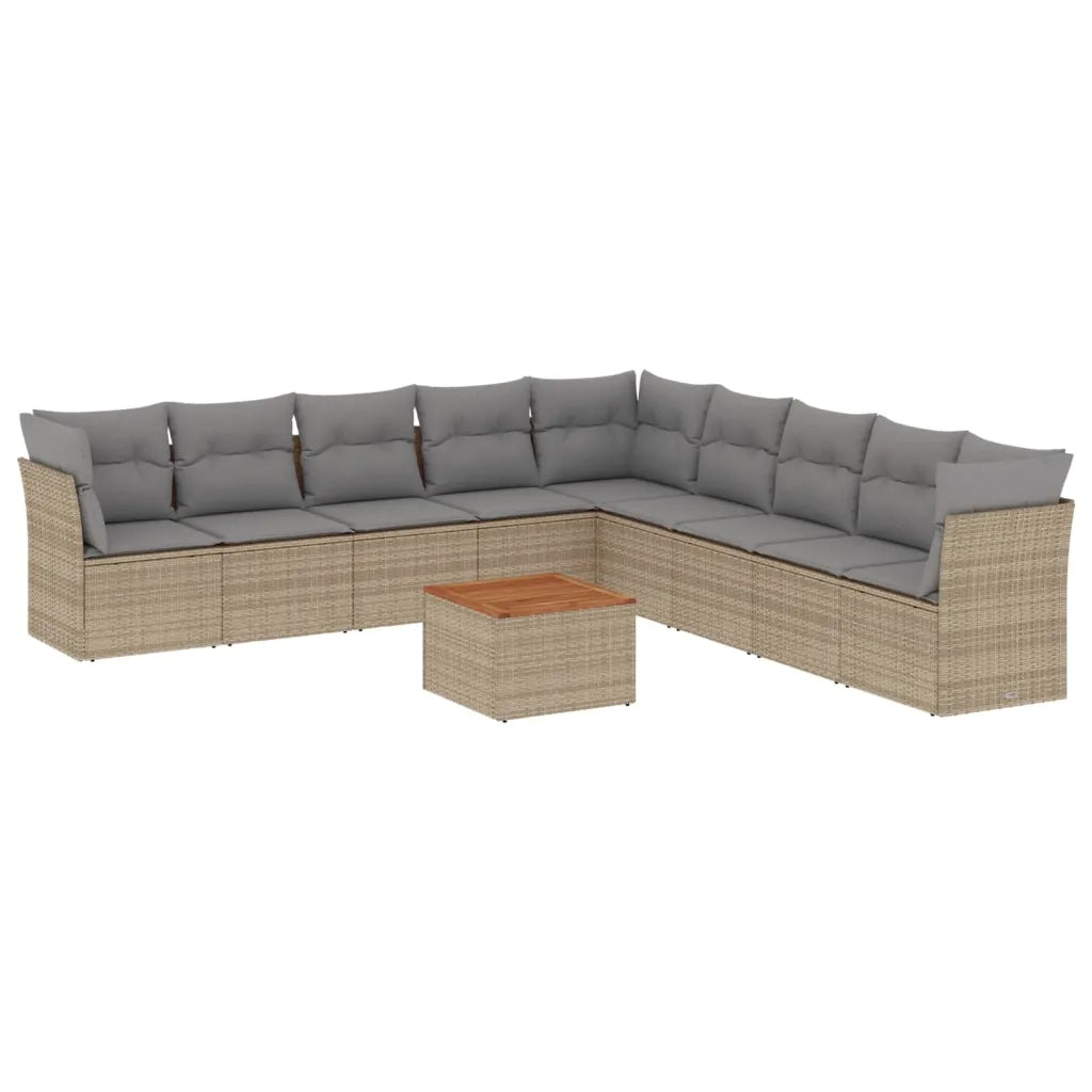 Set Divano da Giardino 10 pz con Cuscini Beige Misto Polyrattan