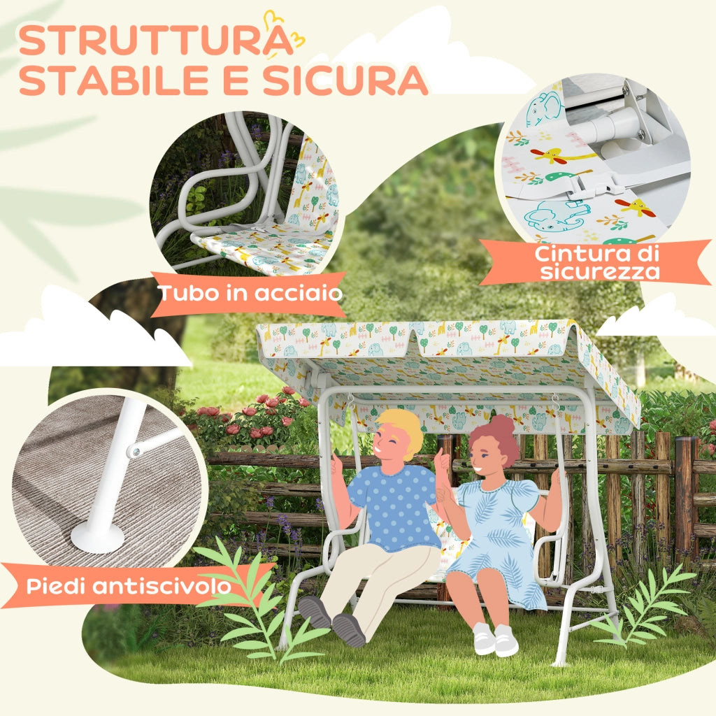 Dondolo 2 Posti per Bambini ¨C zephmum ¨C Bianco 112x75x120 cm