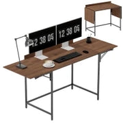 Scrivania pieghevole per computer 2 pannelli pieghevoli per 2 schermi, per camera, piccoli spazi, 170 x 58 x 78 cm noce
