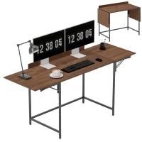 Scrivania pieghevole per computer 2 pannelli pieghevoli per 2 schermi, per camera, piccoli spazi, 170 x 58 x 78 cm noce