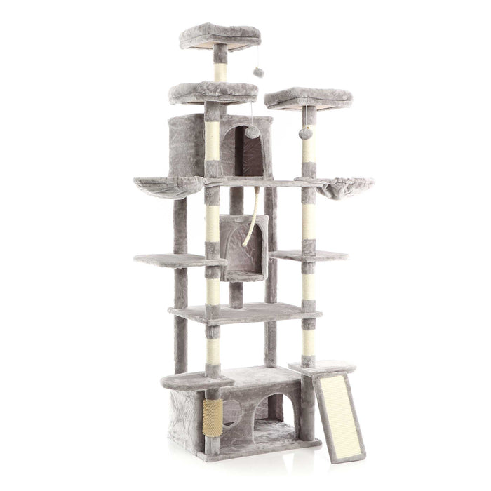 Fudajo Albero tiragraffi 198cm per gatti, grigio con sisal cuccette e amache