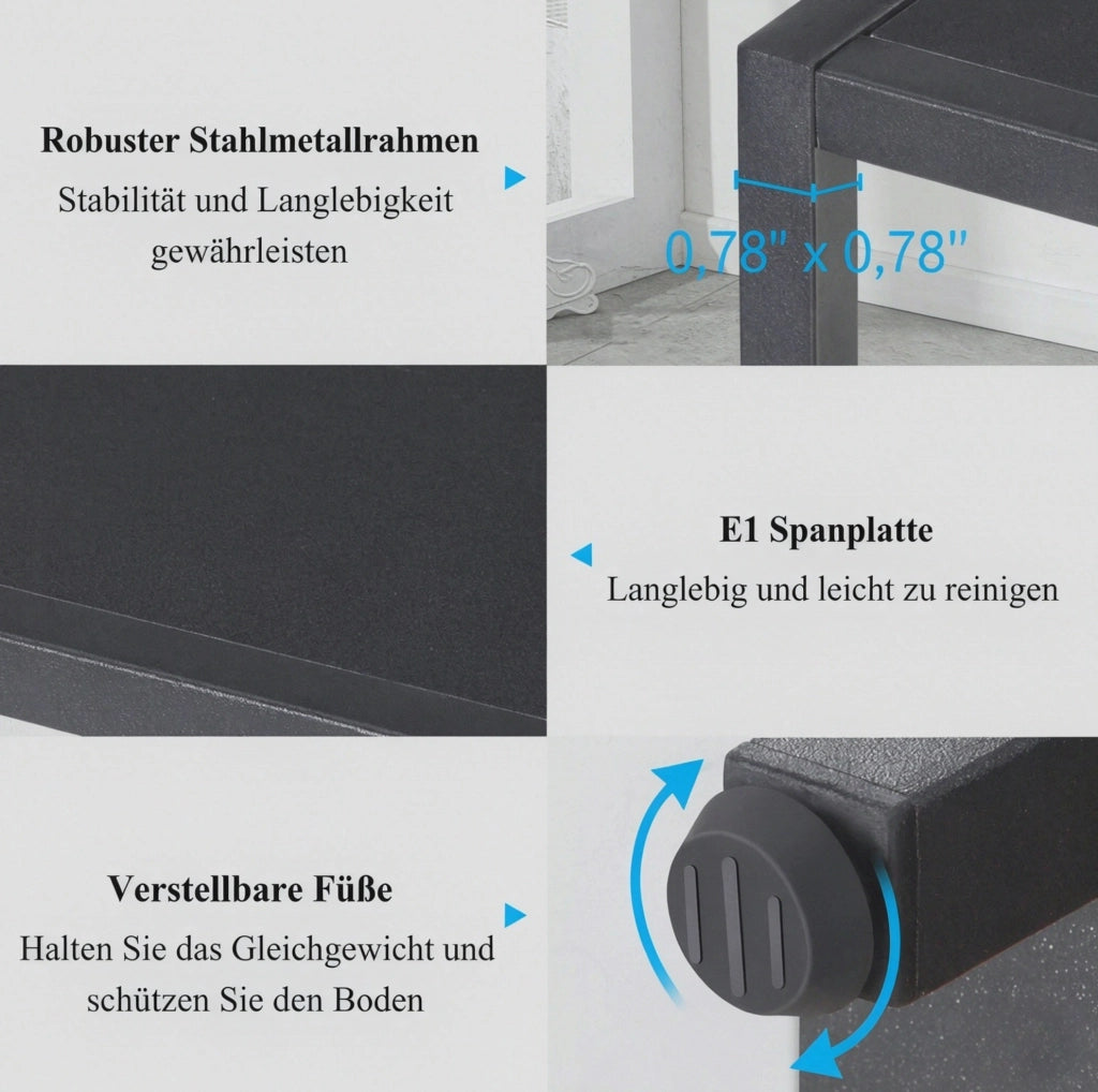 TAVOLO CONSOLLE 110x30x85 cm 4 Ripiani Nero Metallo e Legno