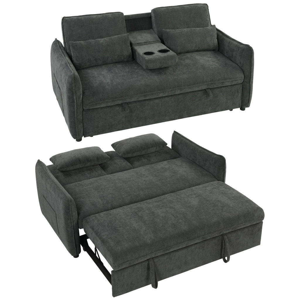 Divano Letto 2 Posti con Schienale Regolabile ¨C Zephmum ¨C Grigio Scuro in Ciniglia